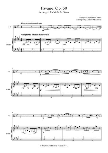Free Sheet Music Pavane Op 50 For Solo Viola And Piano