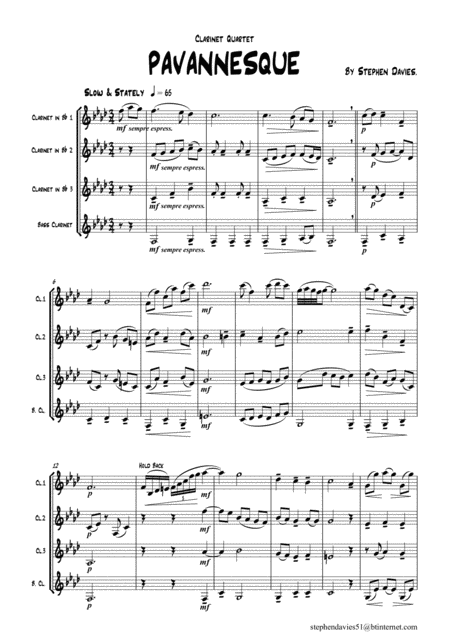 Free Sheet Music Pavannesque For Clarinet Quartet