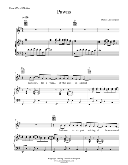 Pawns Piano Vocal Guitar Sheet Music