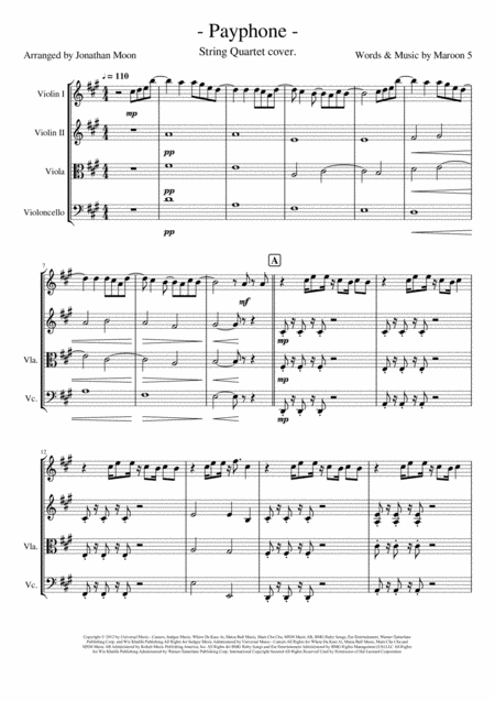 Free Sheet Music Payphone String Quartet