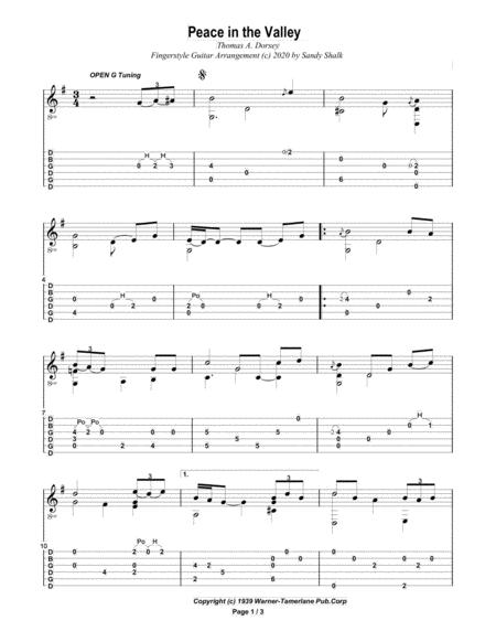 Free Sheet Music Peace In The Valley Open G Fingerstyle Guitar