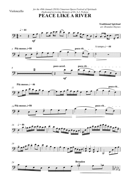 Free Sheet Music Peace Like A River Cello Part