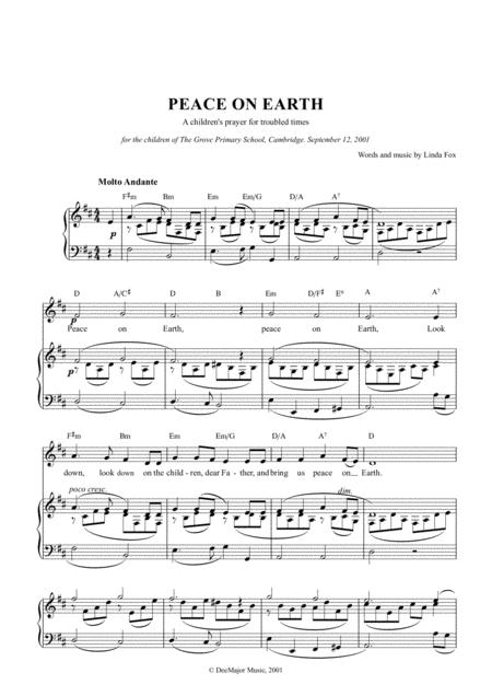 Free Sheet Music Peace On Earth A Childrens Prayer For Troubled Times