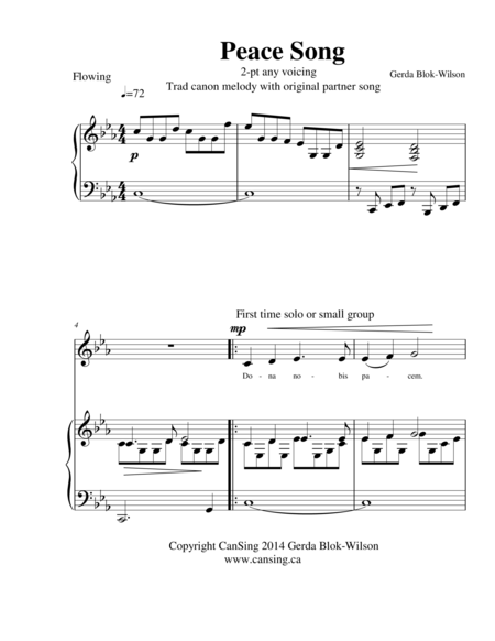 Free Sheet Music Peace Song