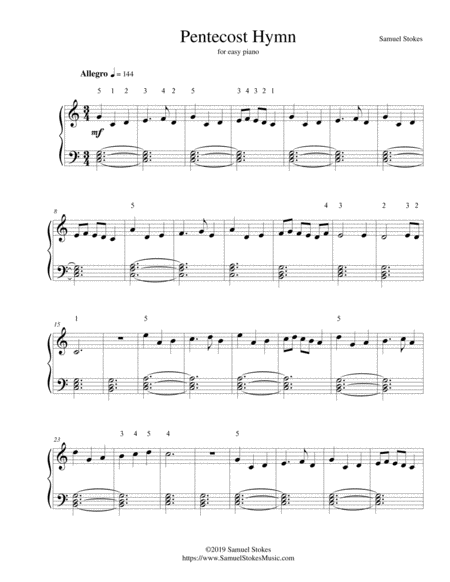 Free Sheet Music Pentecost Hymn For Easy Piano