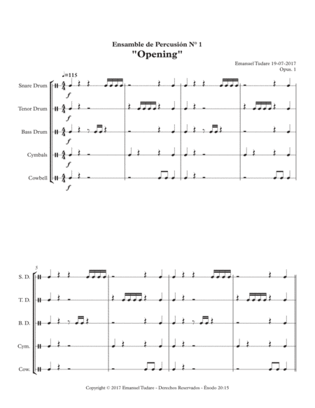 Percussion Ensemble N 1 Opening Sheet Music