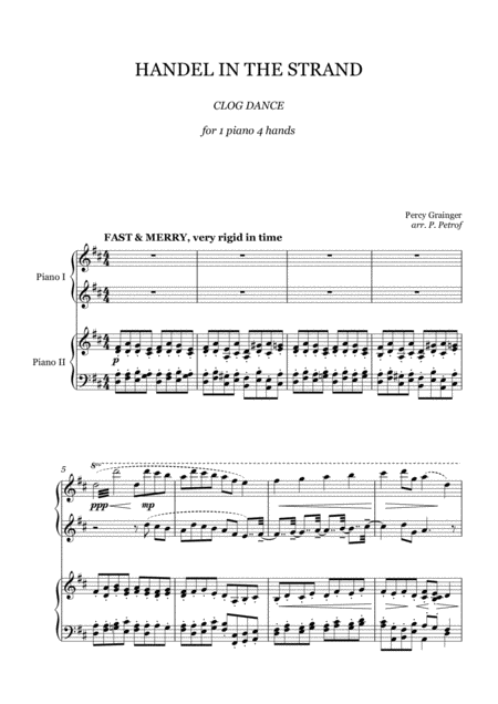 Percy Grainger Handel In The Strand 1 Piano 4 Hands Sheet Music