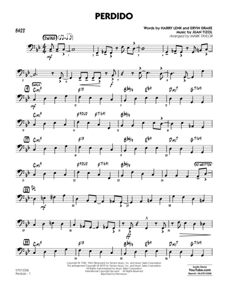 Free Sheet Music Perdido Arr Mark Taylor Bass