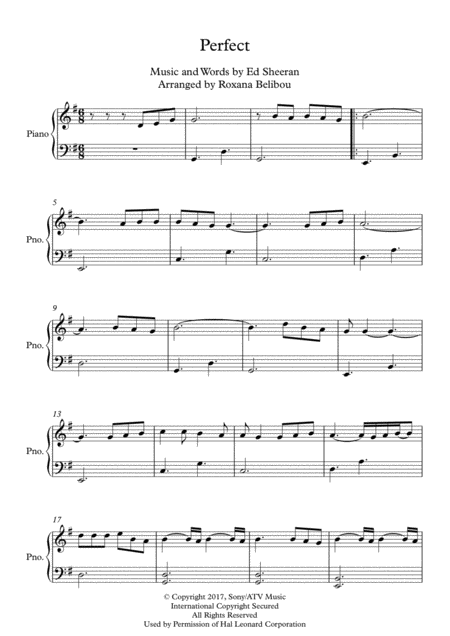 Perfect By Ed Sheeran Easy Piano Sheet Music