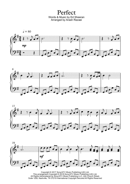 Perfect By Ed Sheeran Piano Sheet Free Piano Tutorial Sheet Music