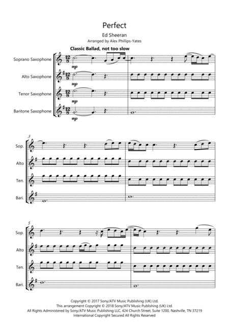 Free Sheet Music Perfect By Ed Sheeran Saxophone Quartet Satb