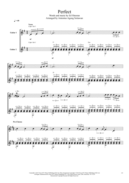 Free Sheet Music Perfect Duet Guitar Score