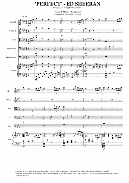 Perfect Ed Sheeran Arranged For String Quintet Piano Sheet Music