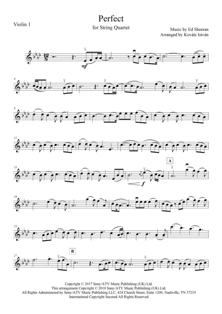 Perfect Ed Sheeran For String Quartet Sheet Music