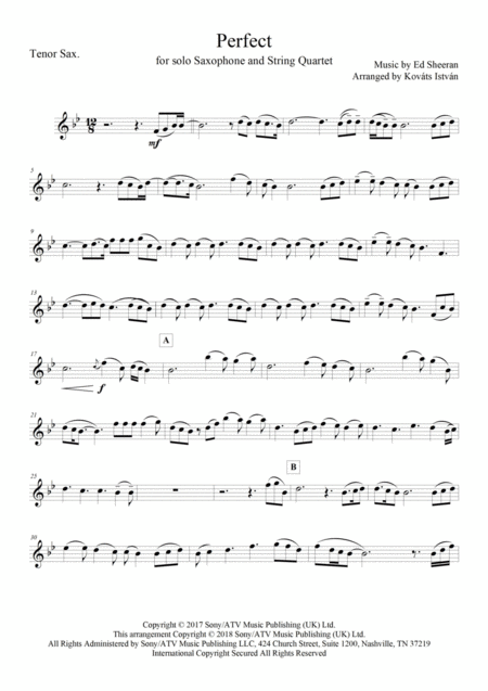 Perfect Ed Sheeran Fort Sax And String Quartet Sheet Music