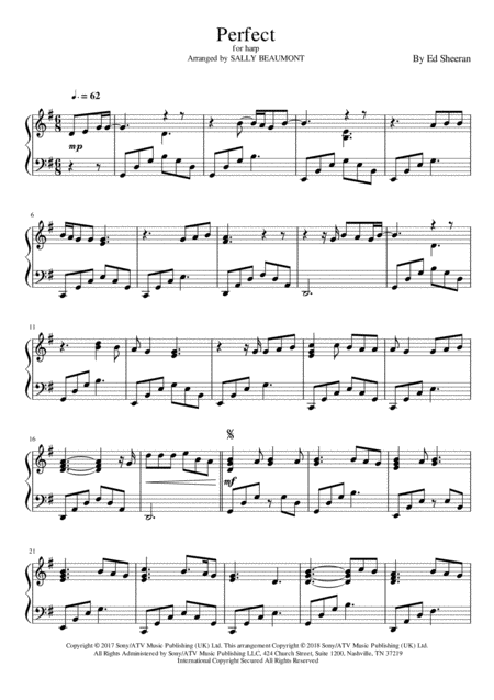 Free Sheet Music Perfect Ed Sheeran Harp Solo