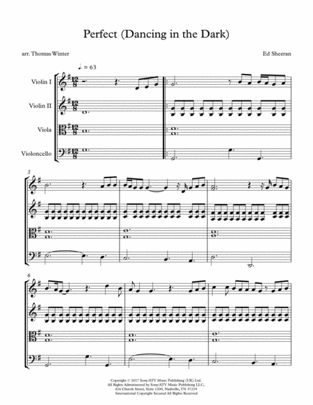 Perfect Ed Sheeran String Quartet Trio Duo Or Solo Violin Sheet Music