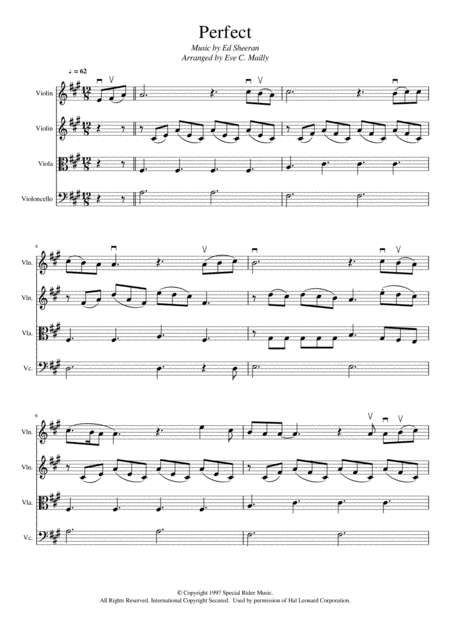 Perfect Ed Sheeran String Quartet Sheet Music