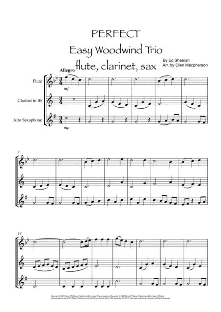 Perfect For Easy Woodwind Trio Flute Clarinet Alto Saxophone Sheet Music