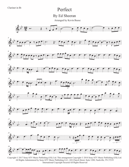 Perfect Original Key Clarinet Sheet Music