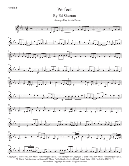 Free Sheet Music Perfect Original Key Horn In F