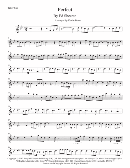 Perfect Original Key Tenor Sax Sheet Music