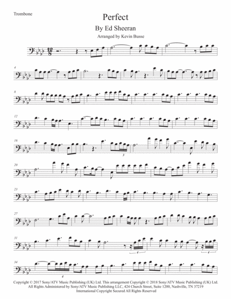 Free Sheet Music Perfect Original Key Trombone