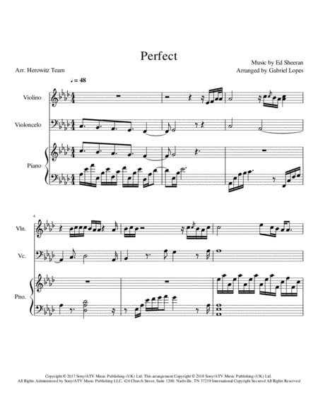 Free Sheet Music Perfect Piano Cello And Violin