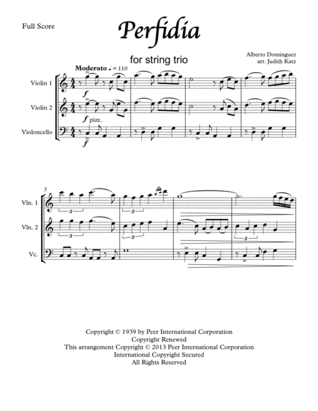 Perfidia For String Trio Sheet Music