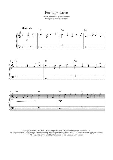 Perhaps Love Easy Piano Solo With Chords Sheet Music