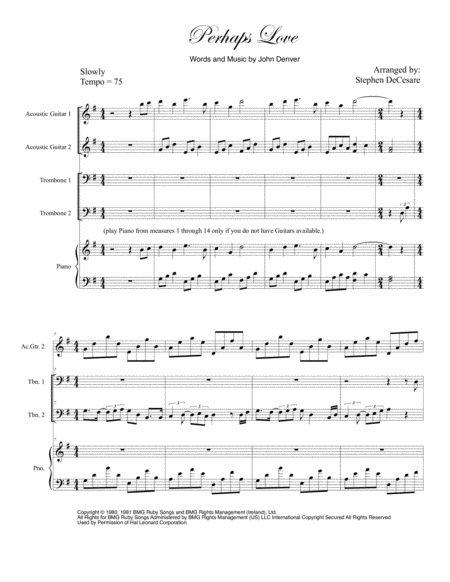 Perhaps Love Trombone Duet Sheet Music