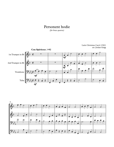 Free Sheet Music Personent Hodie For Brass Quartet