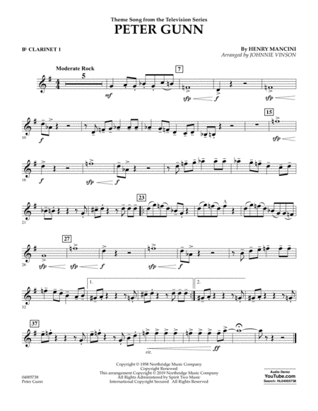 Free Sheet Music Peter Gunn Arr Johnnie Vinson Bb Clarinet 1