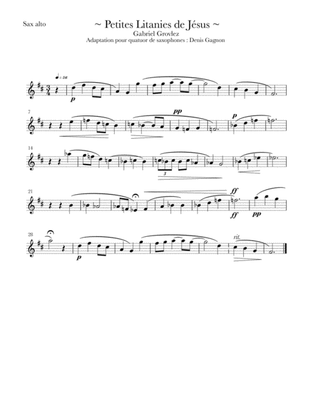 Petites Litanies De Jsus Pour Quatuor De Saxophones Satb Sheet Music