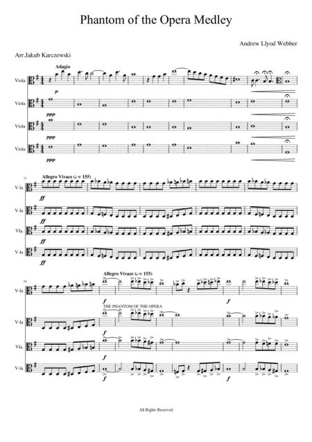 Phantom Of The Opera Medley For Four Violas Sheet Music