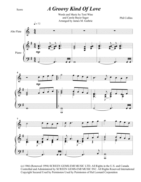 Free Sheet Music Phil Collins A Groovy Kind Of Love For Alto Flute Piano