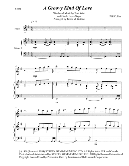 Free Sheet Music Phil Collins A Groovy Kind Of Love For Flute Piano