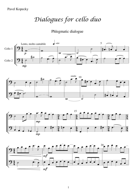 Free Sheet Music Phlegmatic 1st Part Of Dialogues For Cello Duo