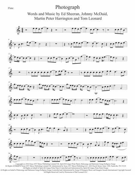 Photograph Easy Key Of C Flute Sheet Music