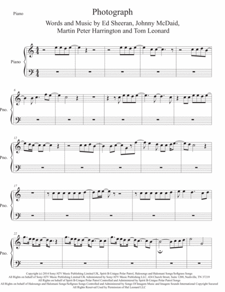 Photograph Easy Key Of C Piano Sheet Music