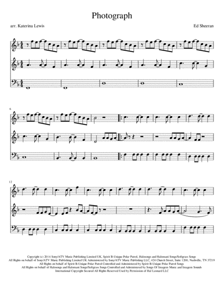 Photograph Violin 1 Violin 2 Cello Sheet Music