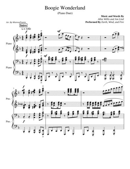 Free Sheet Music Piano Duet Boogie Wonderland By Earth Wind And Fire