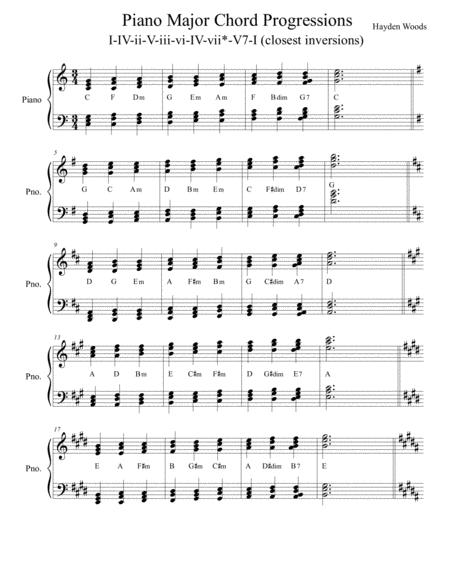 Piano Major Chord Progressions I Iv Ii V Iii Vi Iv Vii Dim V I Sheet Music