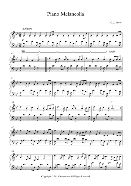 Piano Melancola Sheet Music