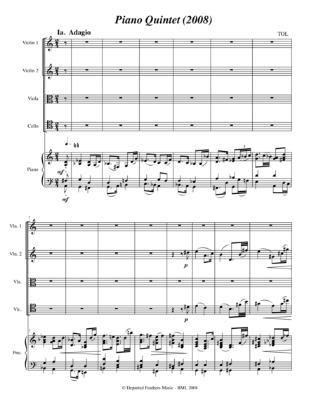 Free Sheet Music Piano Quintet 2008 For String Quartet And Piano