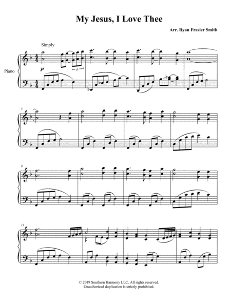 Piano Setting Of My Jesus I Love Thee Sheet Music