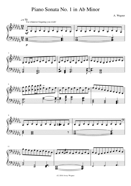 Free Sheet Music Piano Sonata 1 By Avery Wegner