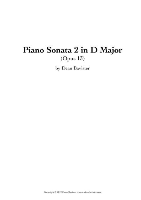 Free Sheet Music Piano Sonata 2 In D Major Opus 13