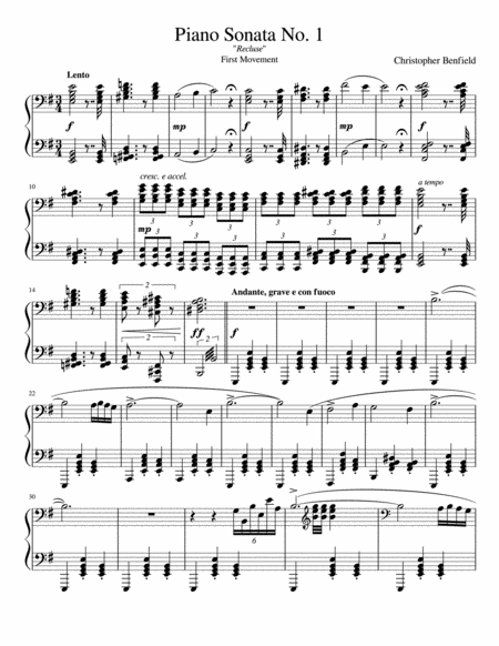 Free Sheet Music Piano Sonata No 1 Recluse First Movement