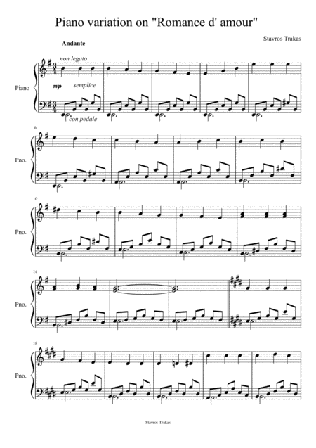 Piano Variation On Romance D Amour Aka Jeux Interdits Sheet Music